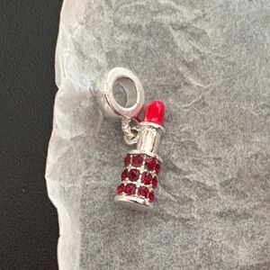 Glamorous Red and Silver Lipstick Charm Bracelet, Red Lips Charm, Makeup Compact